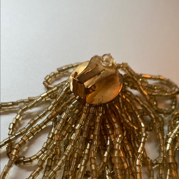 Vintage clip ons Gold Beaded Tassel Earrings - Picture 5 of 6